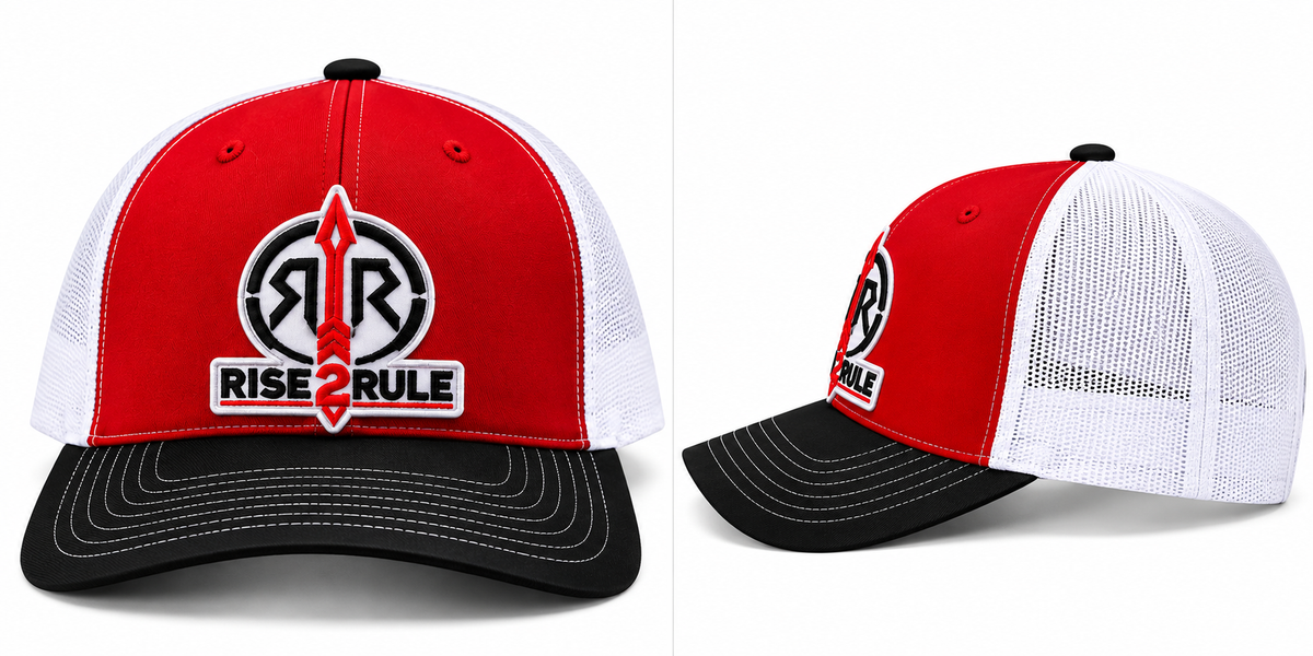 Rise2Rule Richardson 112 Trucker Hat — Red / White / Black