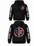 Rise2Rule Black American Flag hoodie original emblem only front and back