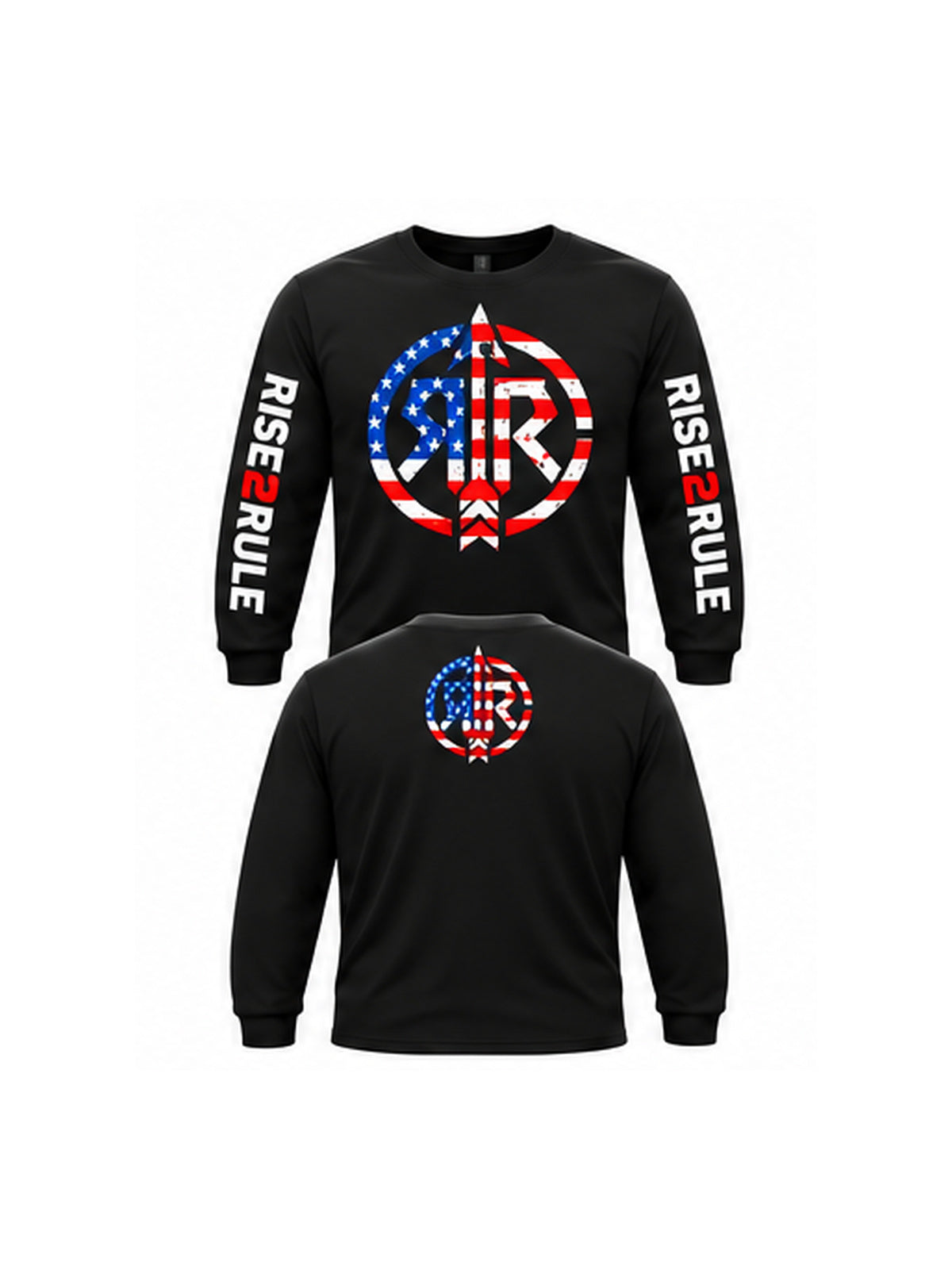 Rise2Rule Black American Flag complete front and back long sleeve