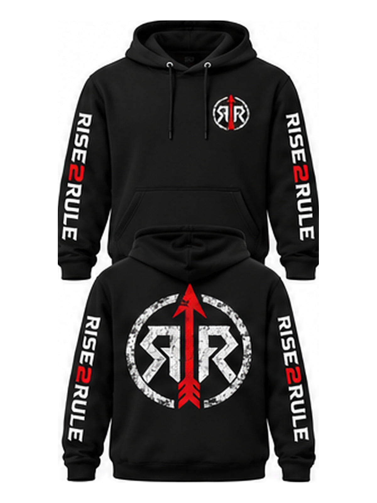 Rise2Rule Black hoodie front and back standardized 1200x1600