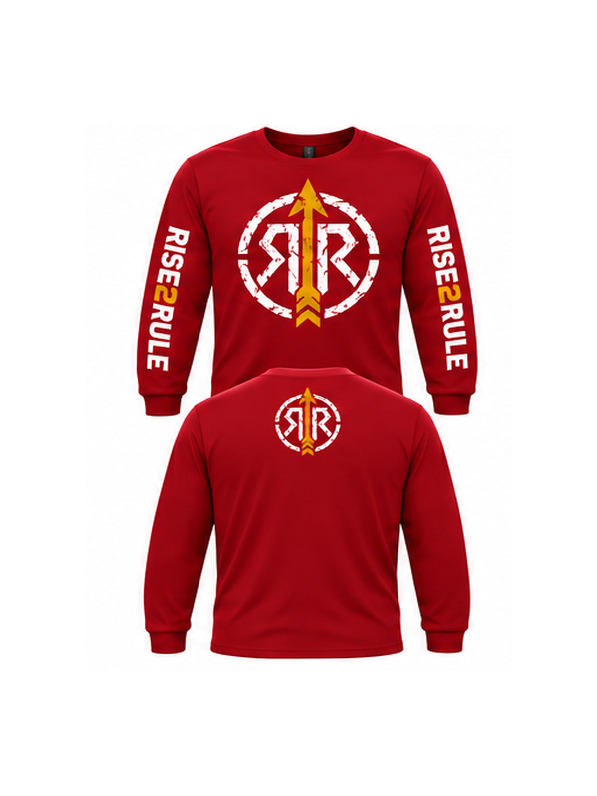 Rise2Rule Deep Red White Gold complete front and back long sleeve