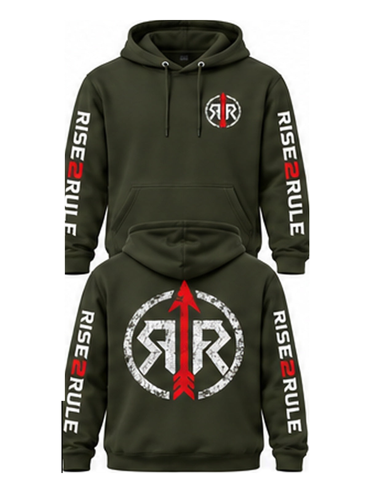 Rise2Rule Military Green hoodie front and back uniform size