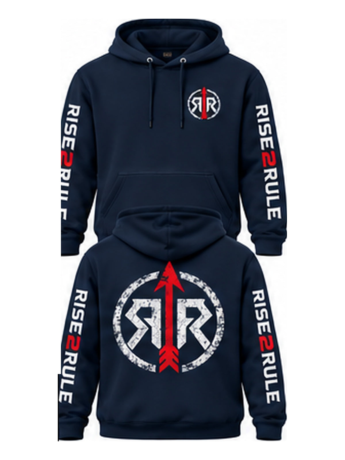 Rise2Rule Navy hoodie front and back clean standardized