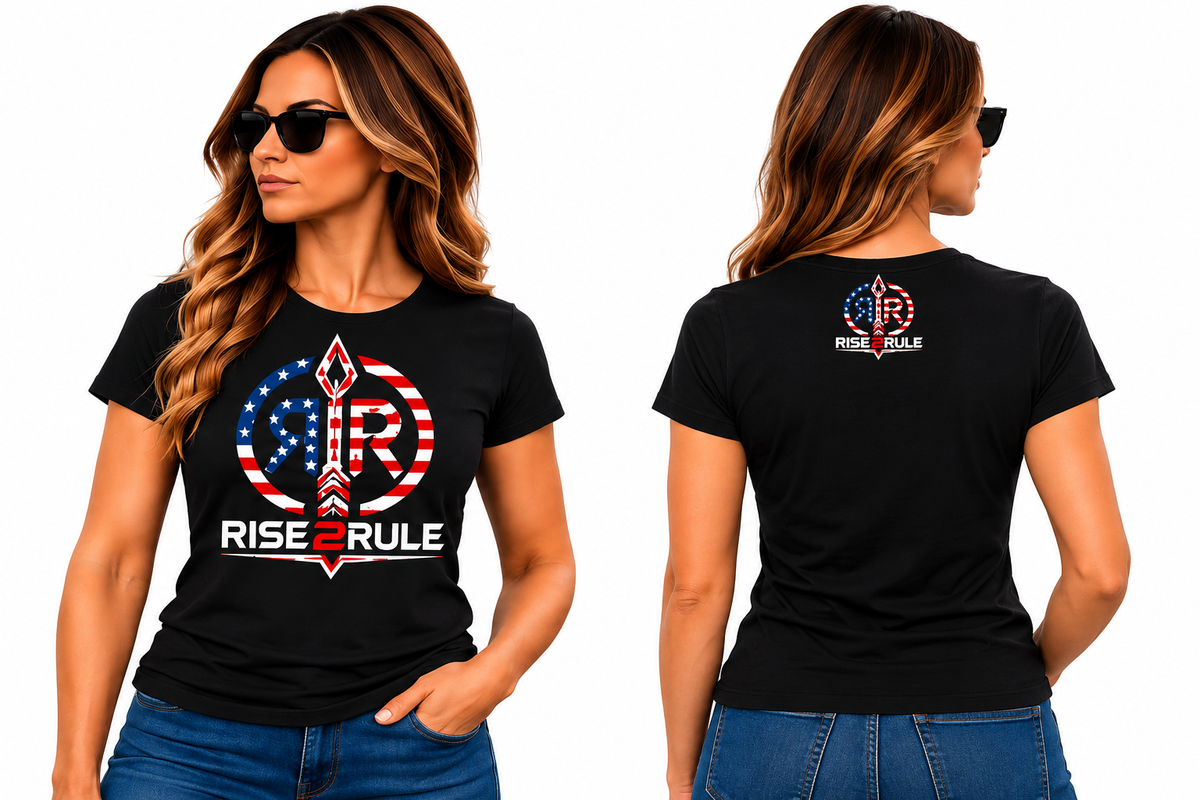 Rise2Rule Women's Tee — Black American Flag
