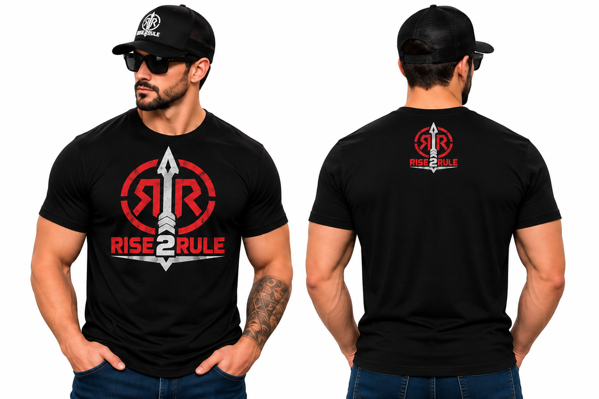 Rise2Rule Men's Tee — Black Red & Ghost Grey