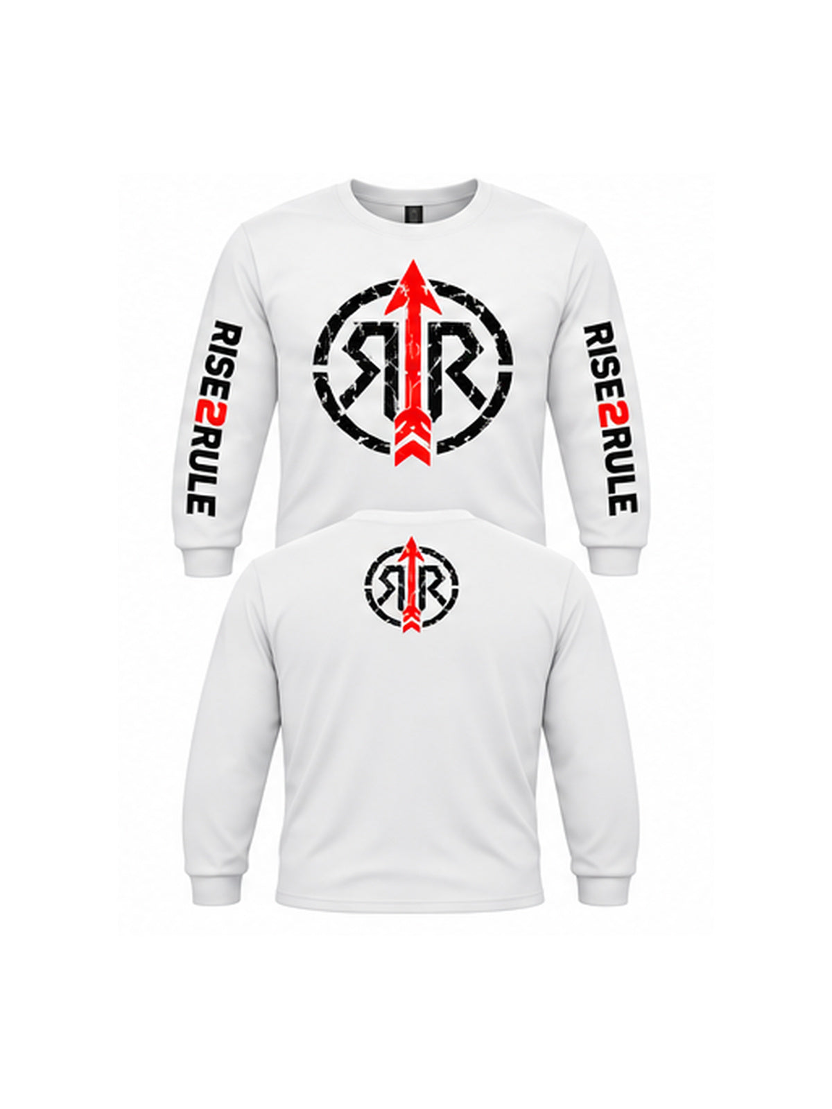 Rise2Rule White Black Red front and back full shirt view