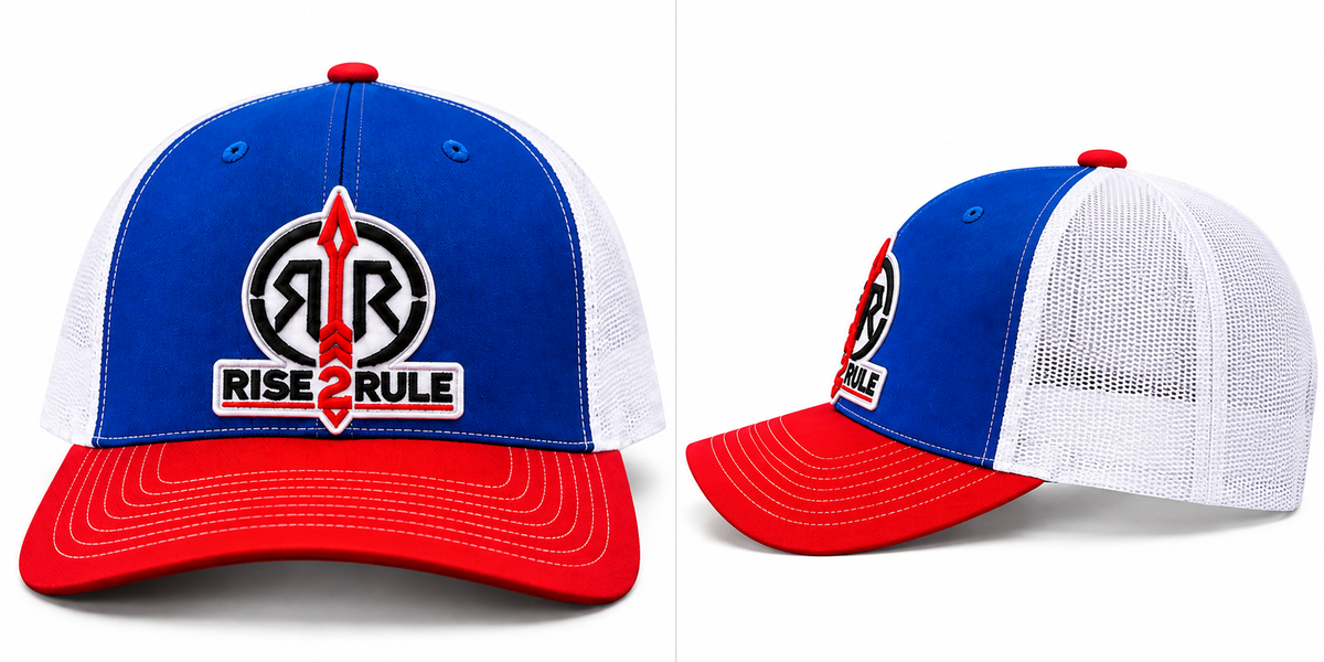 Rise2Rule Richardson 112 Trucker Hat — Royal Blue / White / Red