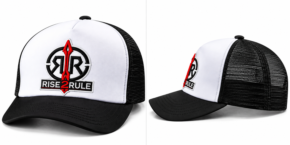 Rise2Rule Foam Trucker Hat — White / Black