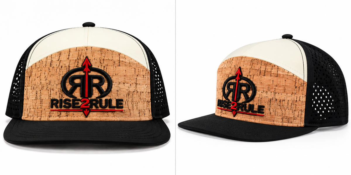 Rise2Rule Cork Cream Black hat with black and red logo