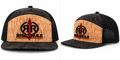 Rise2Rule cork topographic black snapback hat with black and red logo