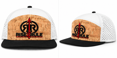 Rise2Rule cork white black performance snapback with black and red logo